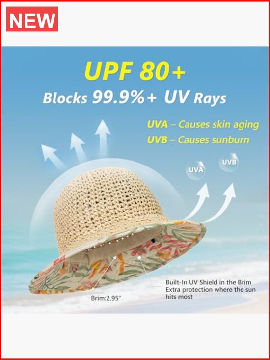 UPF 80+ Cooling Straw Sun Hat with Ponytail Opening & Chin Strap main image 7